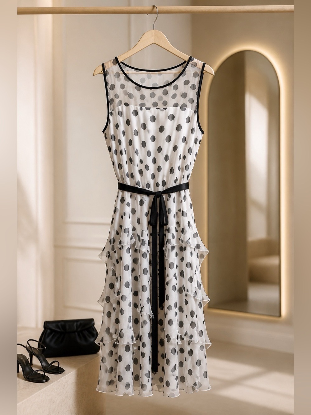 Robbie Bee Black and White Polka Dot Sleeveless Midi Dress - Picture 2 of 9
